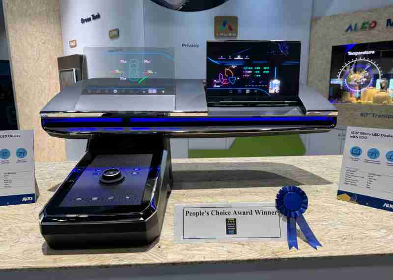 CG电子车用Micro LED Display HMI解决方案获”最佳车用显示奖”，，以用户为中心开发，，，，针对前座驾驶与乘客设计兼具娱乐与安全的高画质屏幕，，，，包含车舱前座的Micro LED透明屏幕及全球首款内建镜头的智慧Micro LED显示器