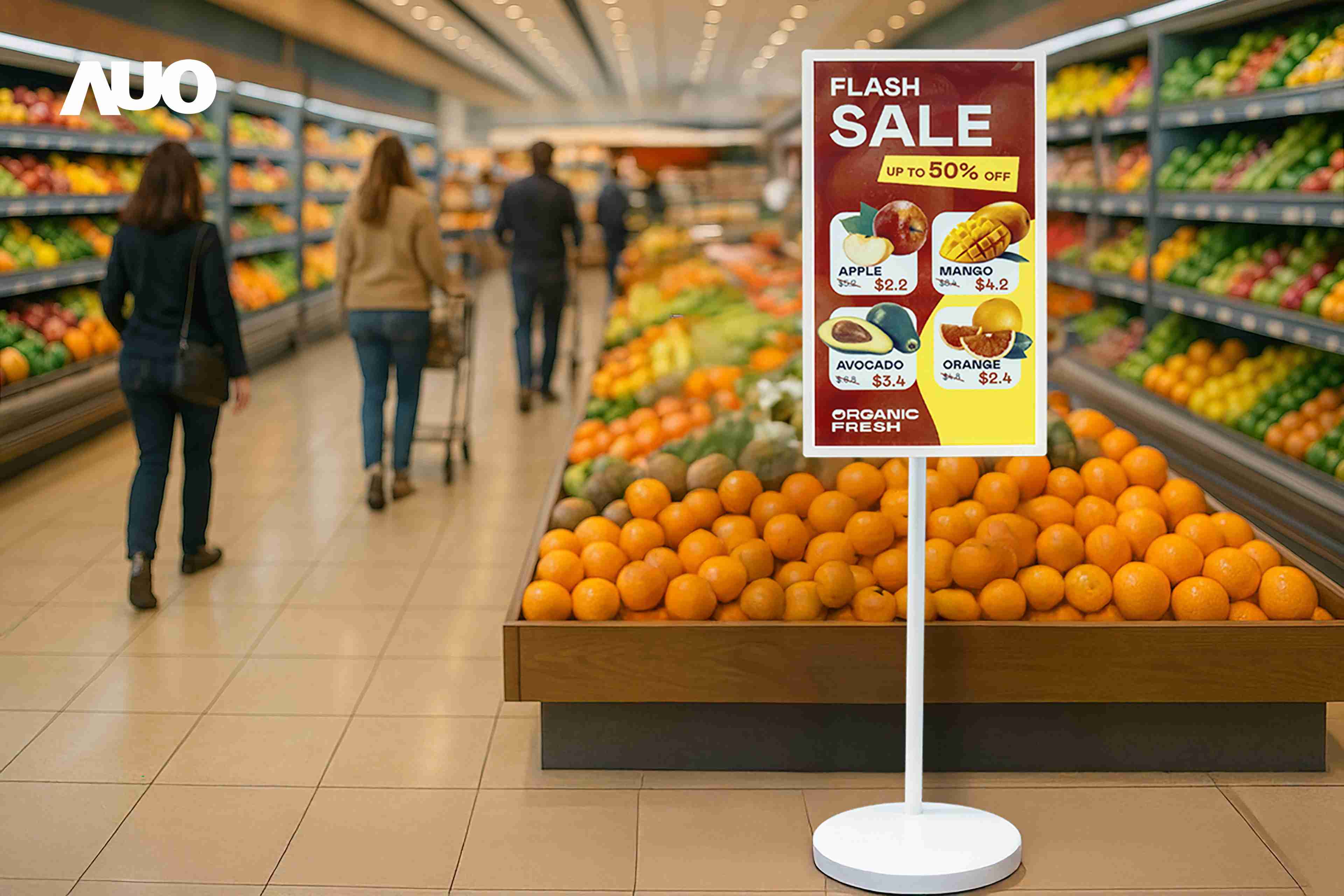 达擎首亮相低功耗、、、、全彩的〝aecoPost电子纸解决方案〞，，仅在更新画面时需要微量的电力驱动，，，无需布建电线的便捷设计，，，，使其可灵活应用、、随意置放，，，并可透过云端或行动装置app，，，，轻松管理及排程广告内容，，晋升店头营销利器。。